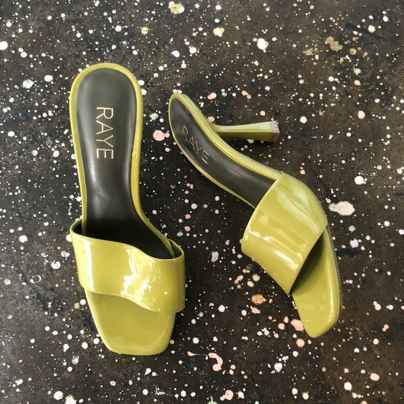 RAYE Ali Heels Green Patent Leather Square Toe Revolve 5.5 $178